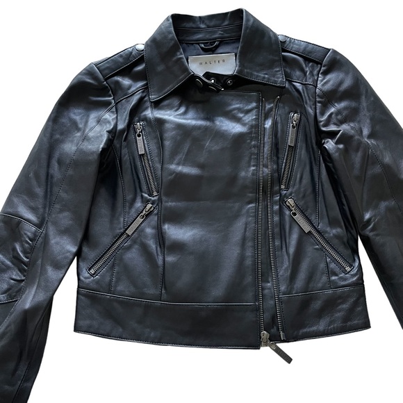 Women's Black Lambskin Leather Moto Biker Jacket Blazer by Walter Baker - Size 2 - Picture 14 of 16